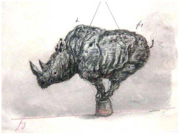 William Kentrdge, Mixed Media Rhino