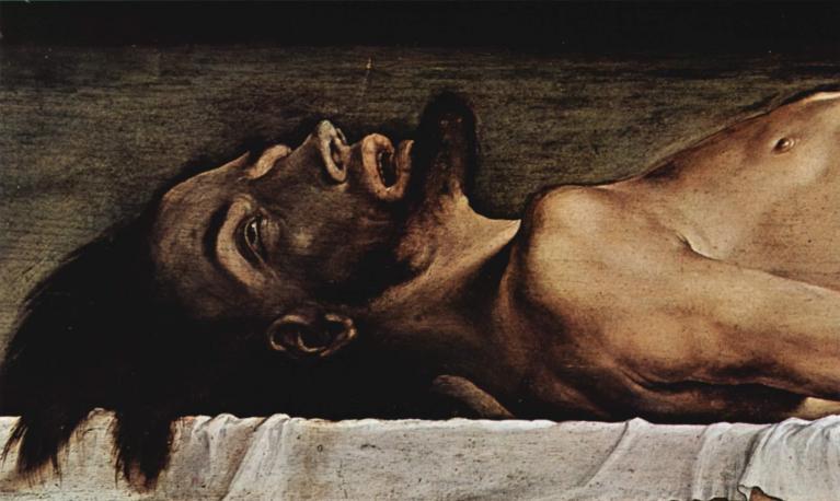 Hans Holbein, Il giovane cristo morto nel sepolcro 1521, Basilea Kunstmuseum.
