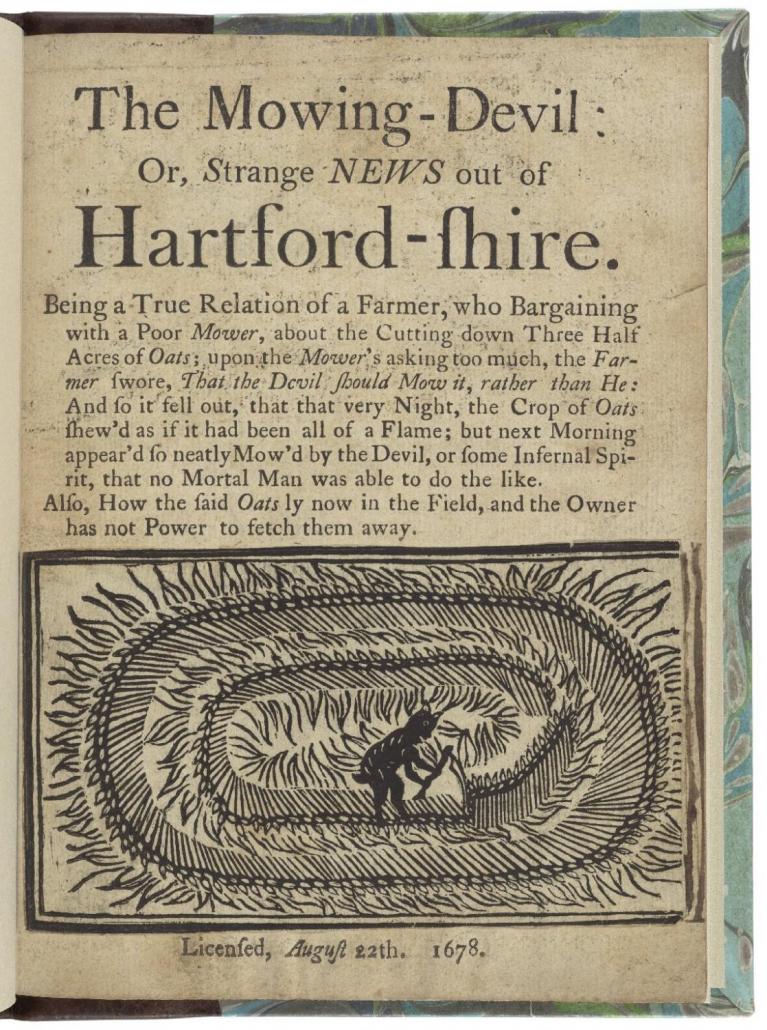 The moving devil or strange news out of hartford shire woodcut, 1678, Folger Shakespeare library.