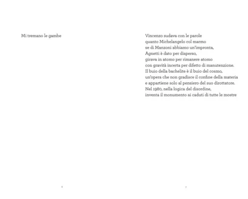 Una doppia pagina dal libro di scritti di Franco Toselli dal titolo "Due Righe" (Corraini Editore)