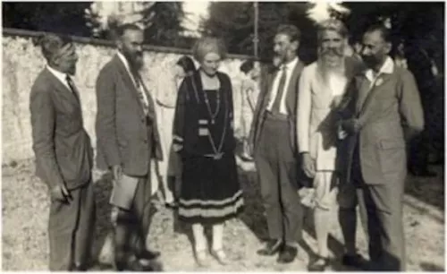 Locarno (Svizzera), 1927. Alcuni educatori al Congresso della Ligue internationale de l’Éducation Nouvelle. Da sinistra: Ovide Decroly, Pierre Bovet, Beatrice Ensor, Edouard Claparède, Paul Geheeb, Adolphe Ferrière.